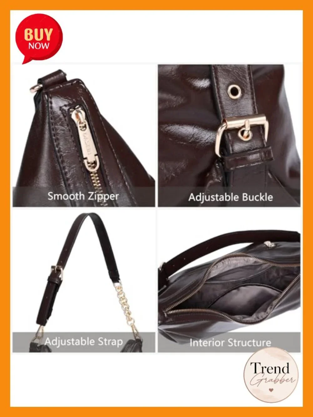 Faux Leather Hobo Bag Shoulder Purse Multi-Pocket Handbag Tote Work Shopping